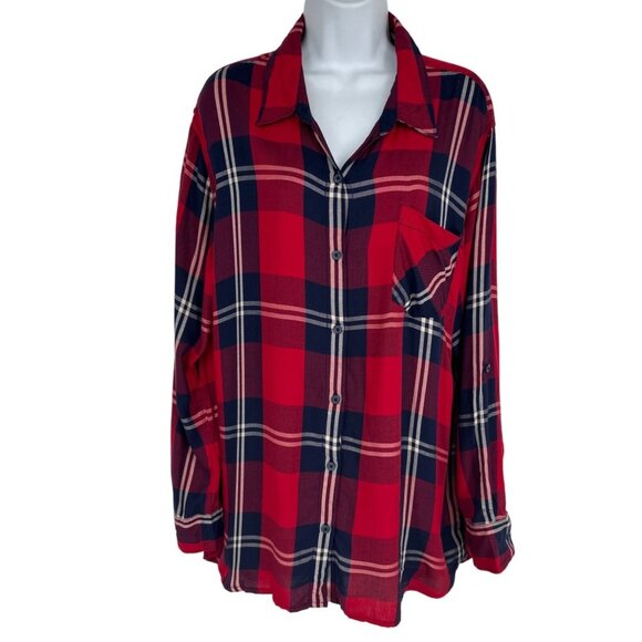 Woolrich Roll Tab Sleeve Plaid Button Down Tunic Women's Size XXL - Picture 1 of 10